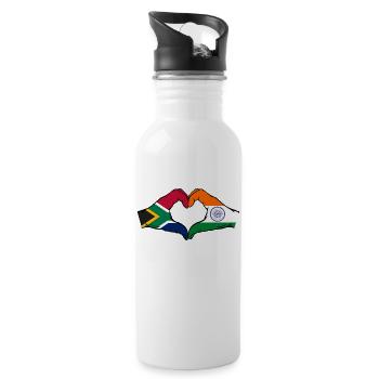 South Africa India Flag Hands Heart Shape - Water bottle with straw - white - Right