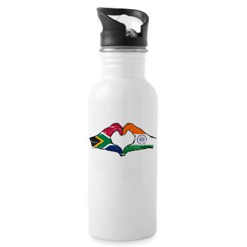 South Africa India Flag Hands Heart Shape Used - Water bottle with straw - white - Right