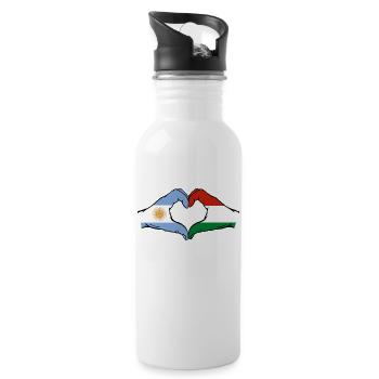 Argentina Hungary Flag Hands Heart Shape - Water bottle with straw - white - Right
