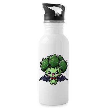 Cute Halloween Broccoli Vampire Cartoon - Water bottle with straw - white - Right