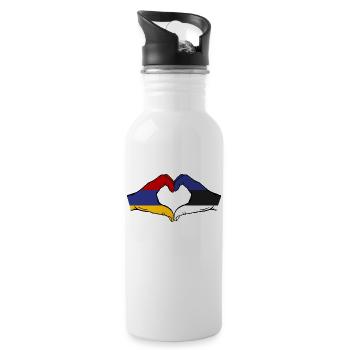 Armenien Estland Flagge Hände Herzform - Trinkflasche mit integriertem Trinkhalm - Weiß - Rechts