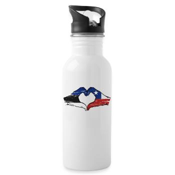 Estonia Chile flag hands heart shape used - Water bottle with straw - white - Right