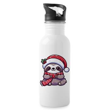 Süßes Faultier Chibi Weihnachten Mops Cartoon - Trinkflasche mit integriertem Trinkhalm - Weiß - Rechts