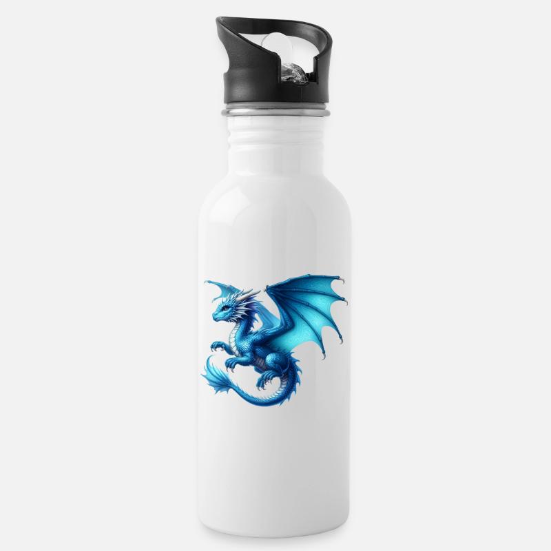 Drache - Trinkflasche mit integriertem Trinkhalm - Weiß