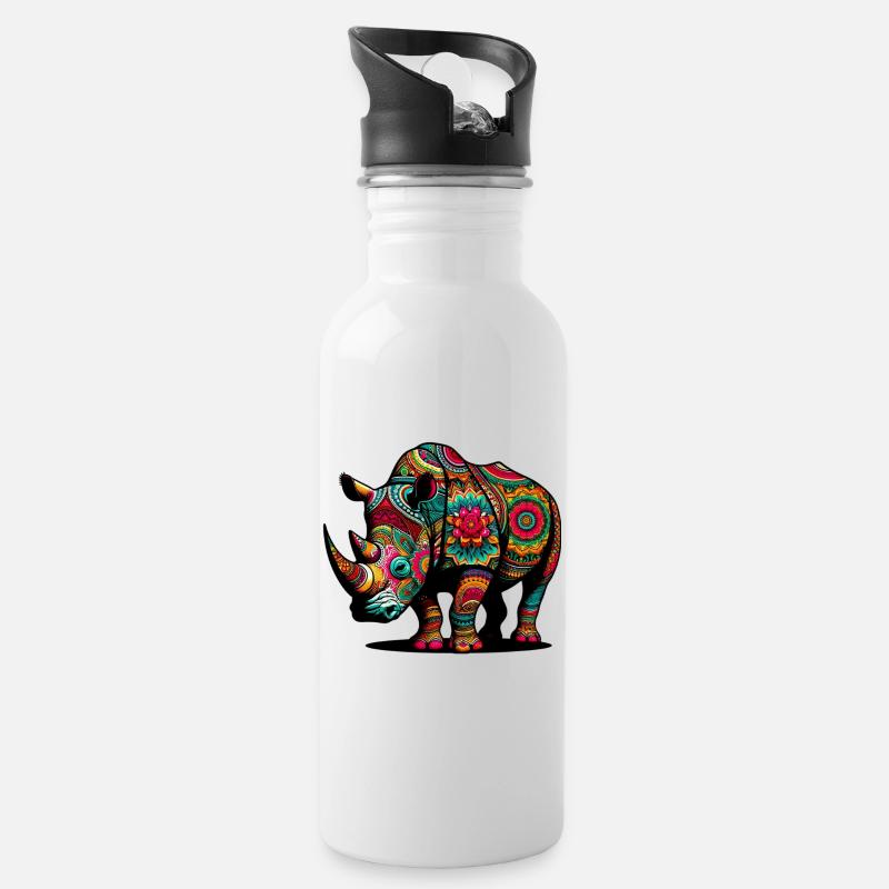 Nashorn - Trinkflasche mit integriertem Trinkhalm - Weiß