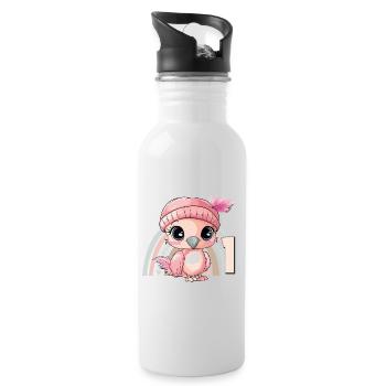 1er anniversaire flamant rose arc-en-ciel mignon mignon - Gourde avec paille intégrée - blanc - Droite