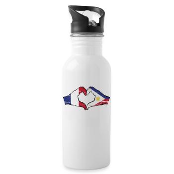 Frankreich Philippinen Flagge Hände Herzform used - Trinkflasche mit integriertem Trinkhalm - Weiß - Rechts