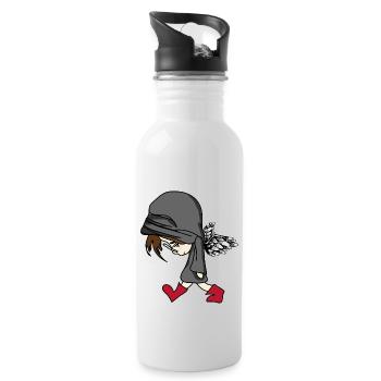 dark boy behide the wall - Trinkflasche mit integriertem Trinkhalm - Weiß - Rechts