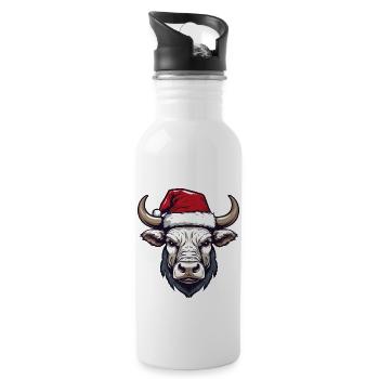 Bull Head Christmas Portrait - Water bottle with straw - white - Right