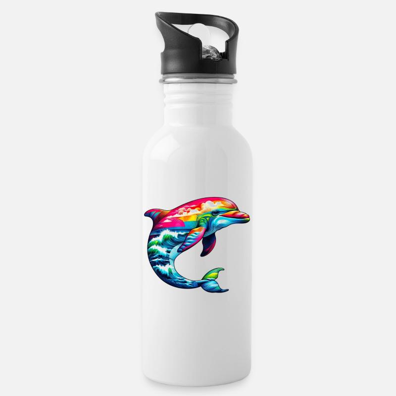 Delfin - Trinkflasche mit integriertem Trinkhalm - Weiß