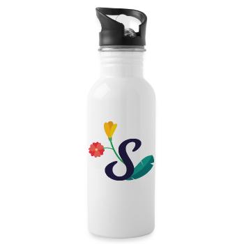 Eleganter Buchstabe 'S' mit Blumen - Trinkflasche mit integriertem Trinkhalm - Weiß - Rechts