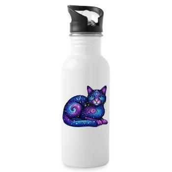 Katze - Trinkflasche mit integriertem Trinkhalm - Weiß - Rechts
