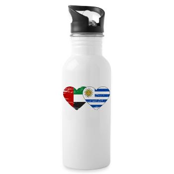 Vereinigte Arabische Emirate Uruguay Flagge Herz - Trinkflasche mit integriertem Trinkhalm - Weiß - Rechts