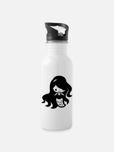 Meerjungfrau - Trinkflasche mit integriertem Trinkhalm - Weiß