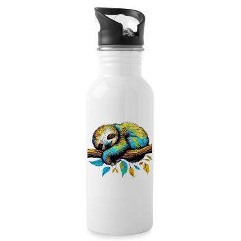 Faultier - Trinkflasche mit integriertem Trinkhalm - Weiß - Rechts