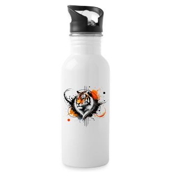 Buntes Aquarell Tiger - Trinkflasche mit integriertem Trinkhalm - Weiß - Rechts
