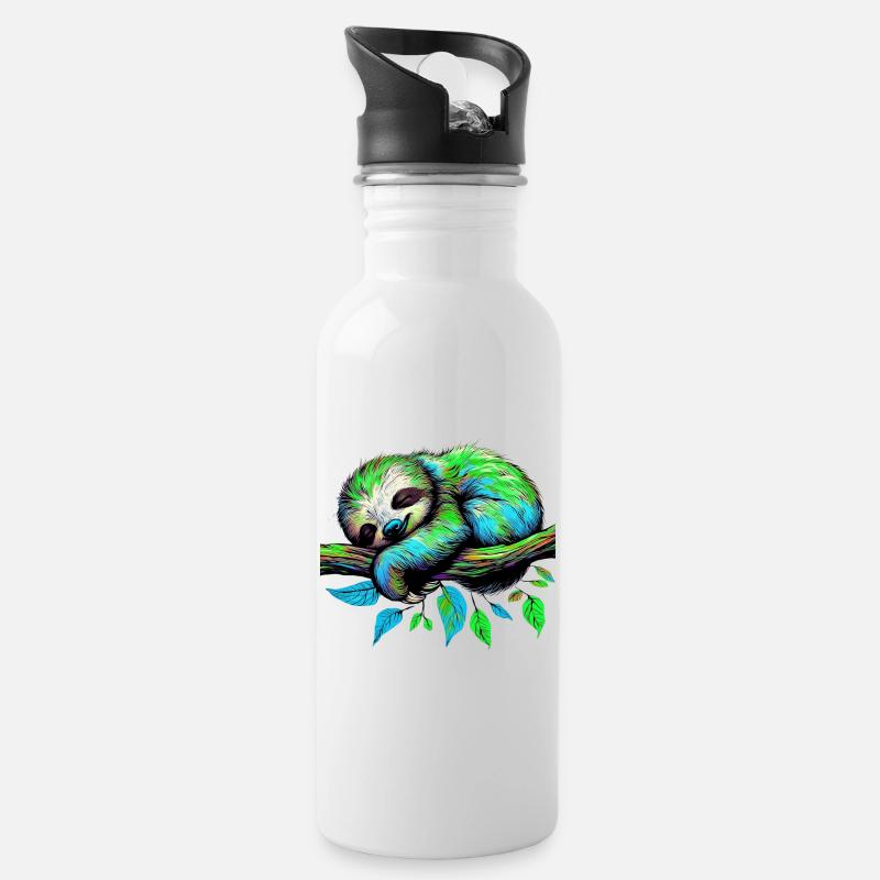 Faultier - Trinkflasche mit integriertem Trinkhalm - Weiß