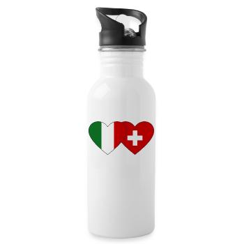 Italien Schweiz Flagge Herz - Trinkflasche mit integriertem Trinkhalm - Weiß - Rechts