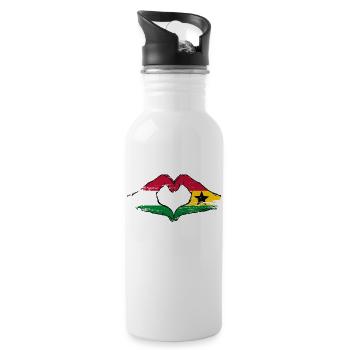 Hungary Ghana flag hands heart shape used - Water bottle with straw - white - Right