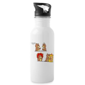 Cute and Funny Bears in Love Couple Illustration - Water bottle with straw - white - Right