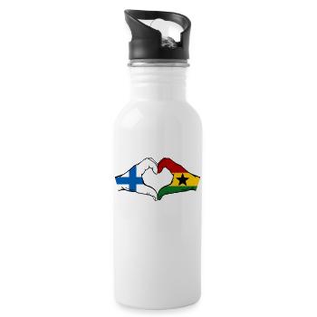 Finnland Ghana Flagge Hände Herzform - Trinkflasche mit integriertem Trinkhalm - Weiß - Rechts