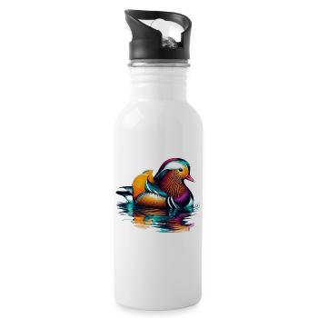 Mandarin duck - Water bottle with straw - white - Right