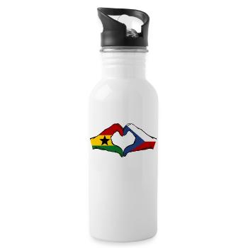 Ghana Tschechien Flagge Hände Herzform - Trinkflasche mit integriertem Trinkhalm - Weiß - Rechts