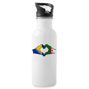 Bosnien Algerien Flagge Hände Herzform - Trinkflasche mit integriertem Trinkhalm - Weiß - Rechts