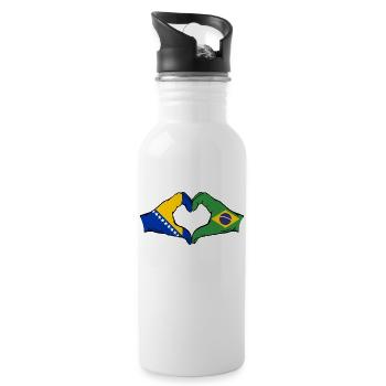 Bosnien Brasilien Flagge Hände Herzform - Trinkflasche mit integriertem Trinkhalm - Weiß - Rechts
