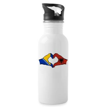 Bosnien Albanien Flagge Hände Herzform - Trinkflasche mit integriertem Trinkhalm - Weiß - Rechts