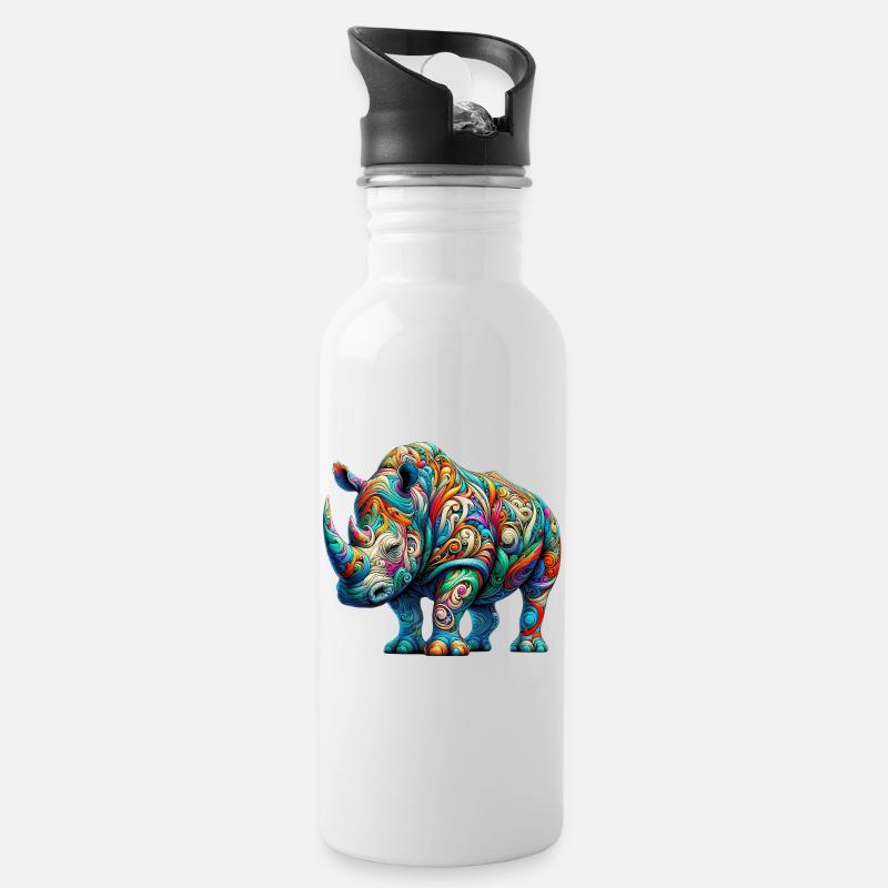Rhinocéros - Gourde avec paille intégrée - blanc
