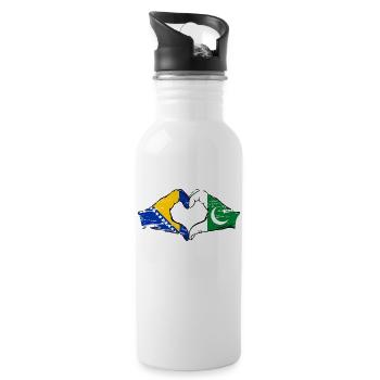 Bosnia Pakistan flag hands heart shape used - Water bottle with straw - white - Right