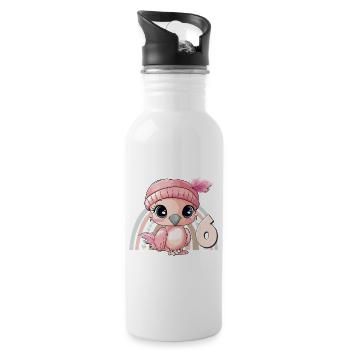 6ème anniversaire Flamingo Arc-en-ciel Mignon Mignon - Gourde avec paille intégrée - blanc - Droite