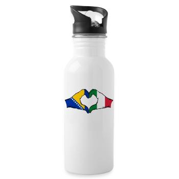 Bosnien Italien Flagge Hände Herzform - Trinkflasche mit integriertem Trinkhalm - Weiß - Rechts