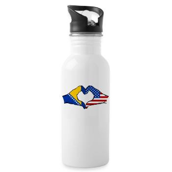 Bosnia USA Flag Hands Heart Shape - Water bottle with straw - white - Right