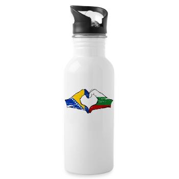Bosnien Bulgarien Flagge Hände Herzform used - Trinkflasche mit integriertem Trinkhalm - Weiß - Rechts
