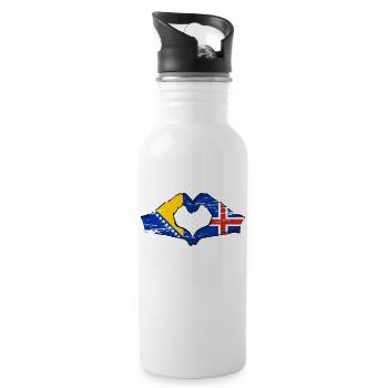 Bosnia Iceland flag hands heart shape used - Water bottle with straw - white - Right