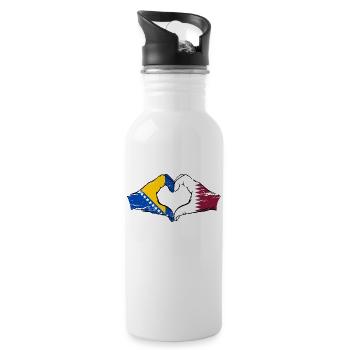 Bosnia Qatar flag hands heart shape used - Water bottle with straw - white - Right