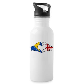 Bosnien Georgien Flagge Hände Herzform - Trinkflasche mit integriertem Trinkhalm - Weiß - Rechts