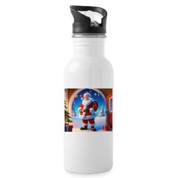 Cartoon Merry Christmas Saint Nicholas Gift - Water bottle with straw - white - Right