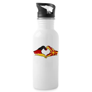 Germany Macedonia Flag Hands Heart Shape Used - Water bottle with straw - white - Right