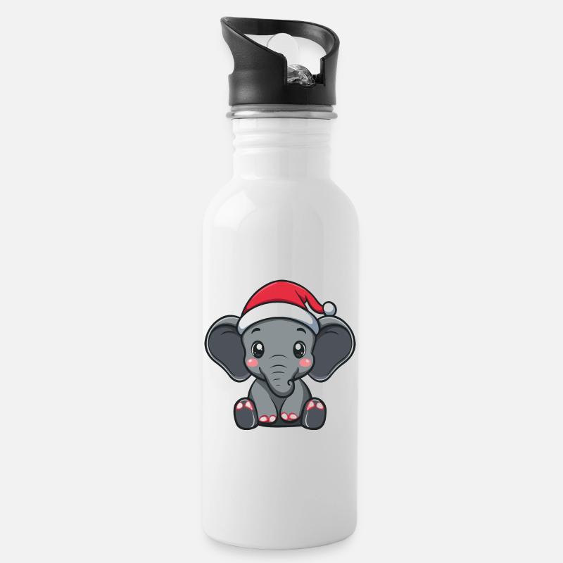 Elefant Weihnachten - Trinkflasche mit integriertem Trinkhalm - Weiß