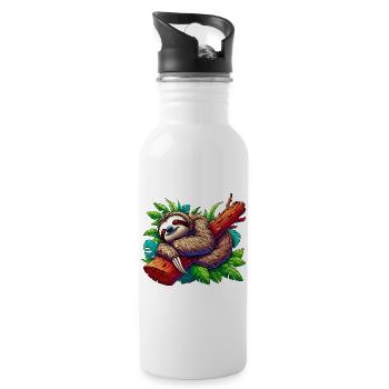 Faultier - Trinkflasche mit integriertem Trinkhalm - Weiß - Rechts