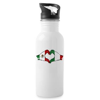 Mexique Italie drapeau mains coeur utilisé - Gourde avec paille intégrée - blanc - Droite