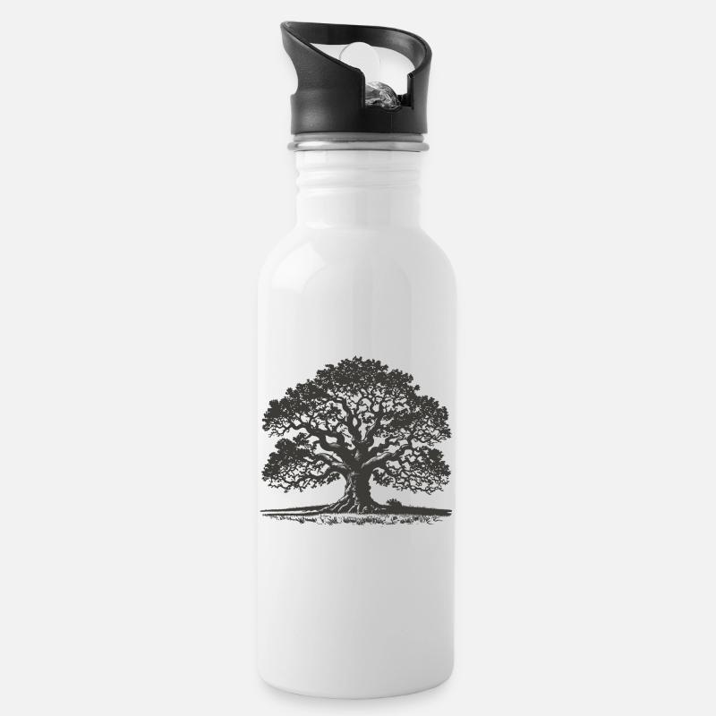 Eiche - Trinkflasche mit integriertem Trinkhalm - Weiß