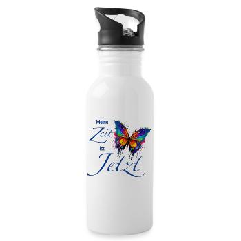 Schmetterling "Meine Zeit ist JETZT" - Achtsamkeit - Trinkflasche mit integriertem Trinkhalm - Weiß - Rechts
