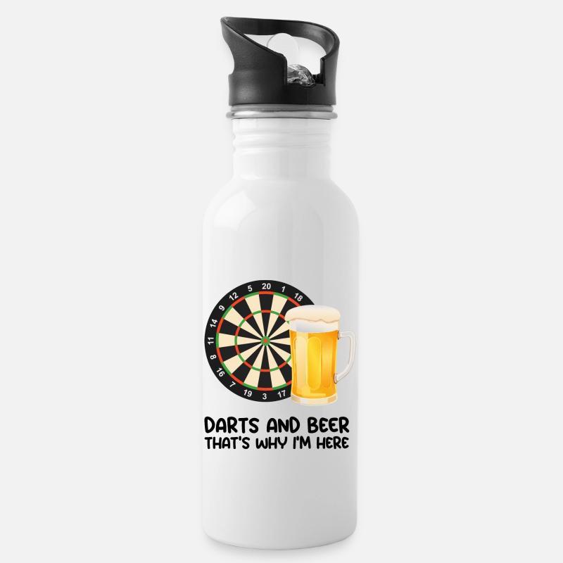 Darts and Beer - That's why I'm here - Trinkflasche mit integriertem Trinkhalm - Weiß