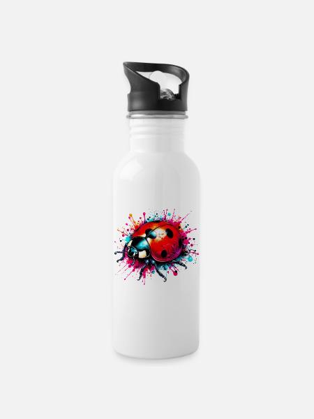 Ladybird - Water bottle with straw - white