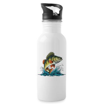 Barsch Angeln Raubfisch Fischen - Trinkflasche mit integriertem Trinkhalm - Weiß - Rechts