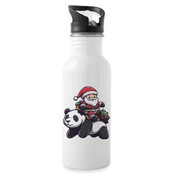 Panda Weihnachtsmann Cartoon - Trinkflasche mit integriertem Trinkhalm - Weiß - Rechts